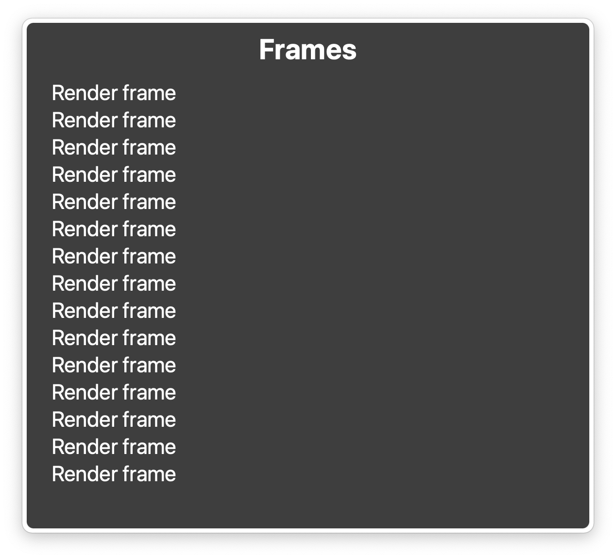 The voiceover rotor lists 15 frames, all of them named "render frame"